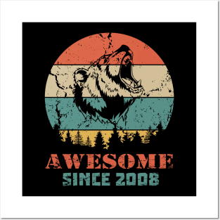 Awesome Since 2008 Year Old School Style Gift Women Men Kid Posters and Art